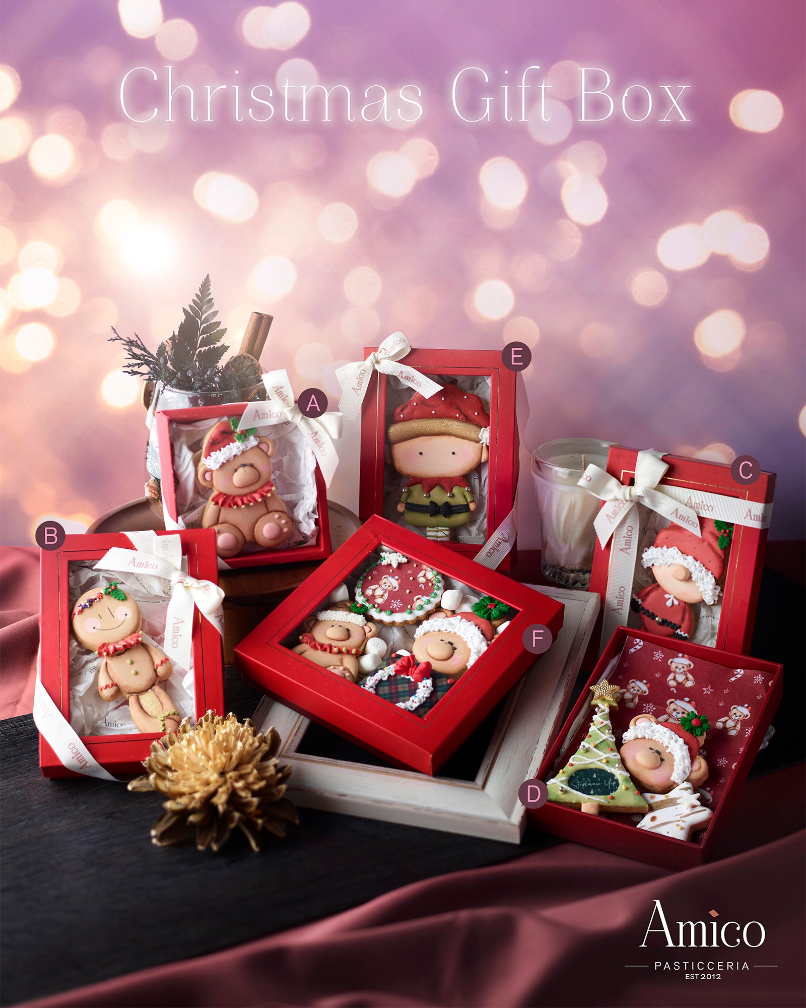 Amico 聖誕禮盒系列，精緻糖霜曲奇餅乾搭配節日包裝，適合送禮與節慶分享。