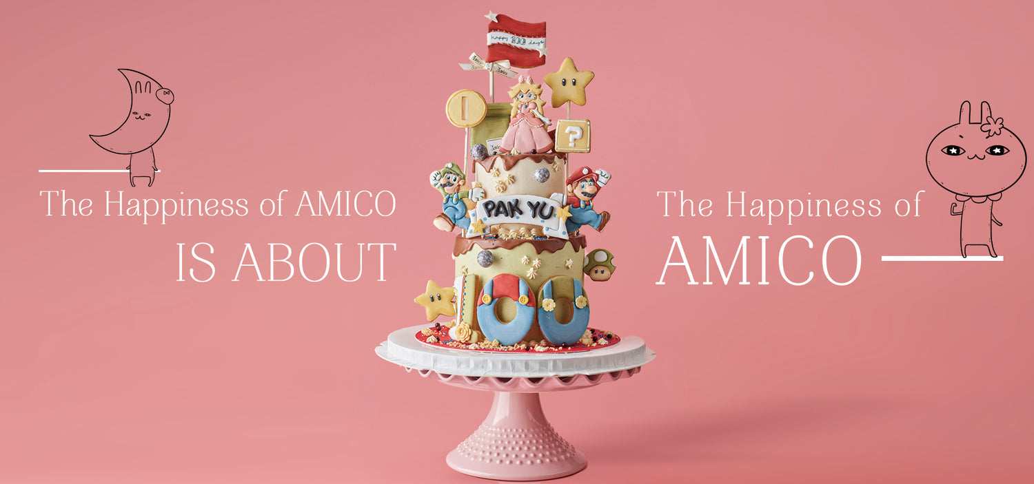 Amico 客製化生日蛋糕，超級瑪利歐主題設計，包含人物與遊戲元素糖霜裝飾，適合派對及百日宴慶祝。